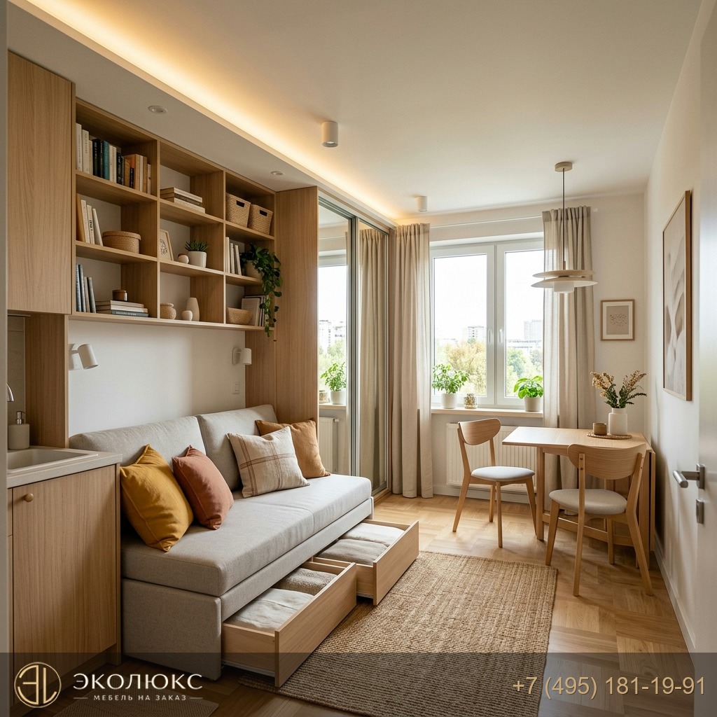 Мебель для квартиры-студии 20 м²: максимум хранения